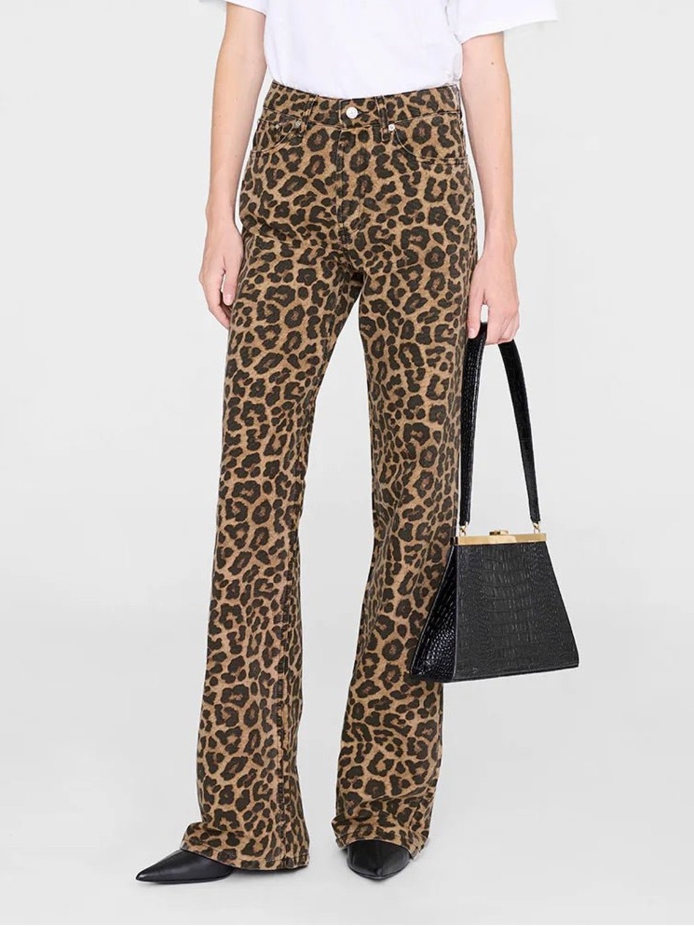 Anine Bing Hugh Jeans In Leopard Print Black & Brown NWT